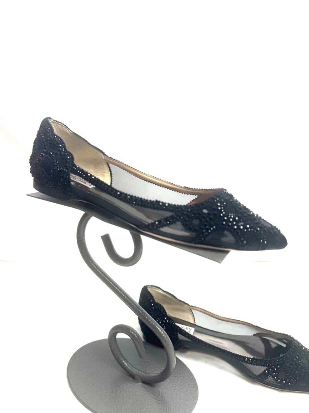 Badgley Mischka Black Gigi Embellished Pointed Toe Flat Size 9